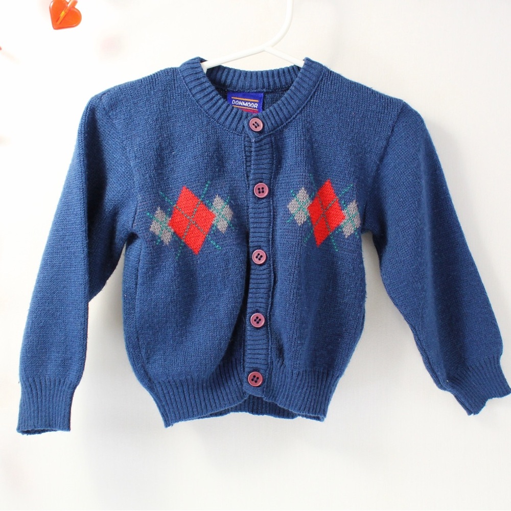Blue argyle cardigan toddler boys 24 month donmoor 100% acrylic